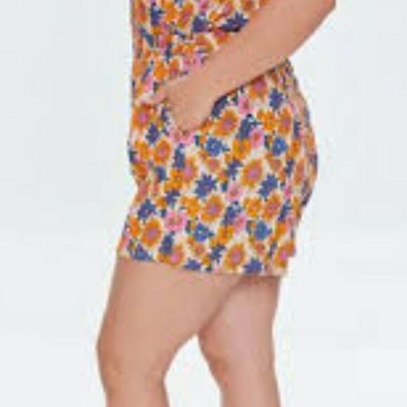 Forever 21 Floral Orange and Blue Loungewear Shorts 1X - Picture 3 of 11